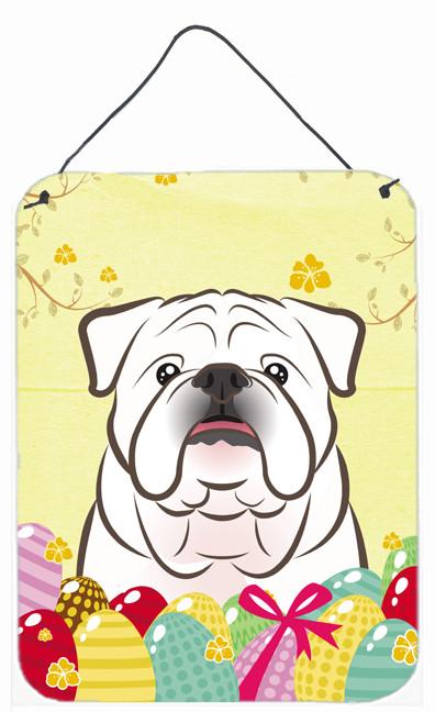 White English Bulldog  Easter Egg Hunt Wall or Door Hanging Prints BB1902DS1216 by Caroline's Treasures