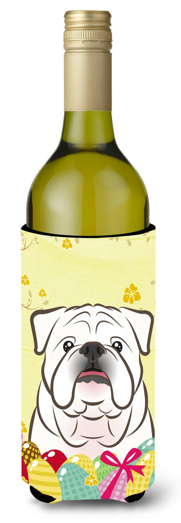 White English Bulldog  Easter Egg Hunt Wine Bottle Beverage Insulator Hugger BB1902LITERK by Caroline&#39;s Treasures