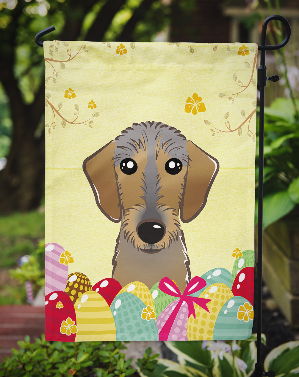 Wirehaired Dachshund Easter Egg Hunt Flag Garden Size BB1915GF  the-store.com.