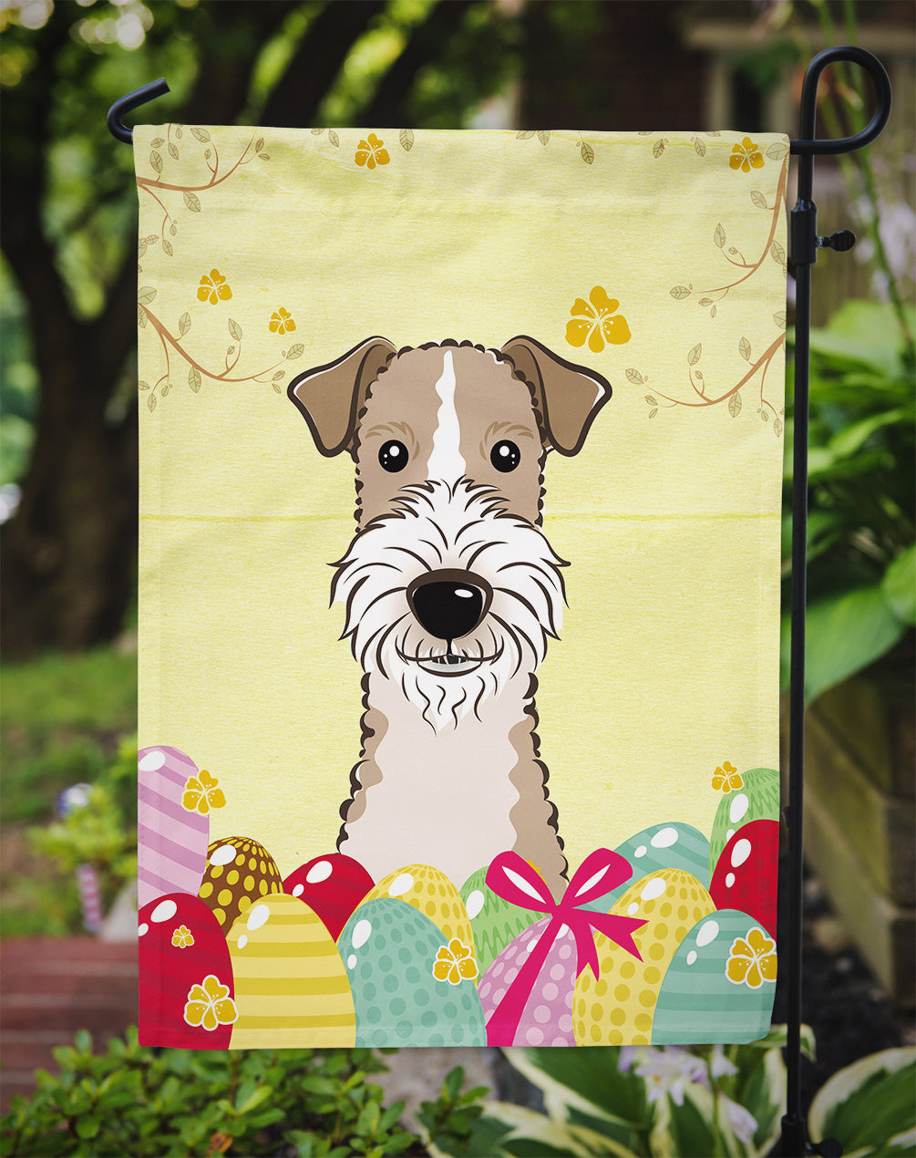 Wire Haired Fox Terrier Easter Egg Hunt Drapeau Jardin Taille BB1929GF