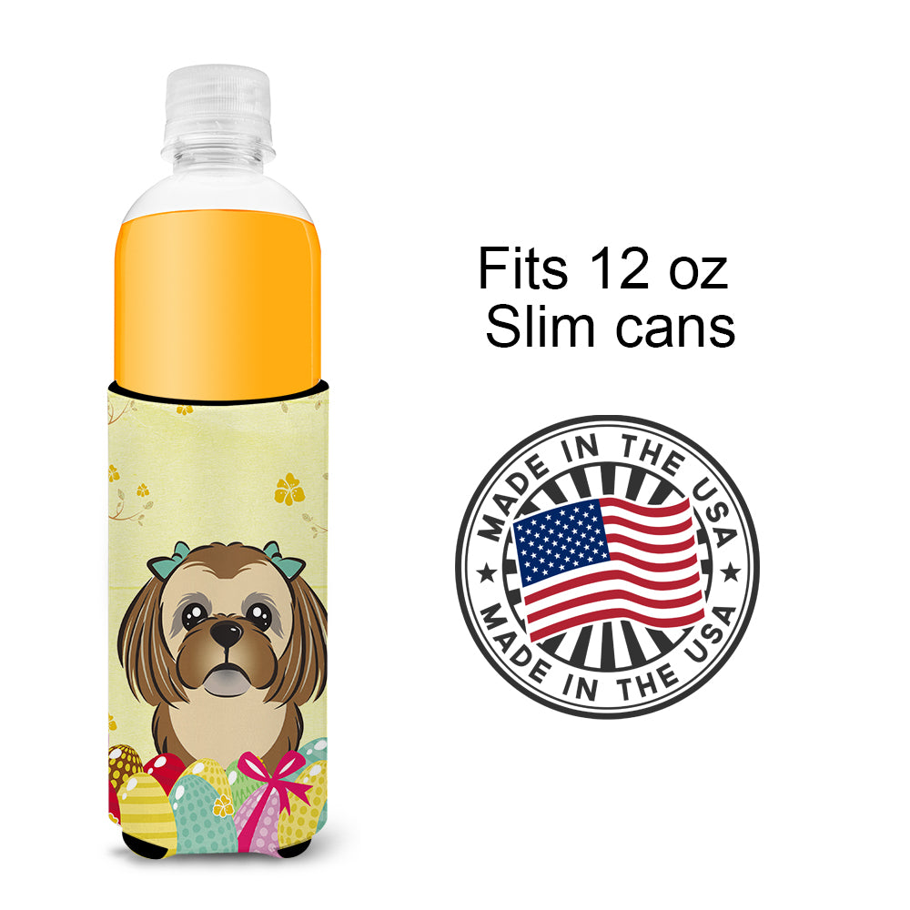 Chocolate Brown Shih Tzu Easter Egg Hunt  Ultra Beverage Insulator for slim cans BB1931MUK  the-store.com.