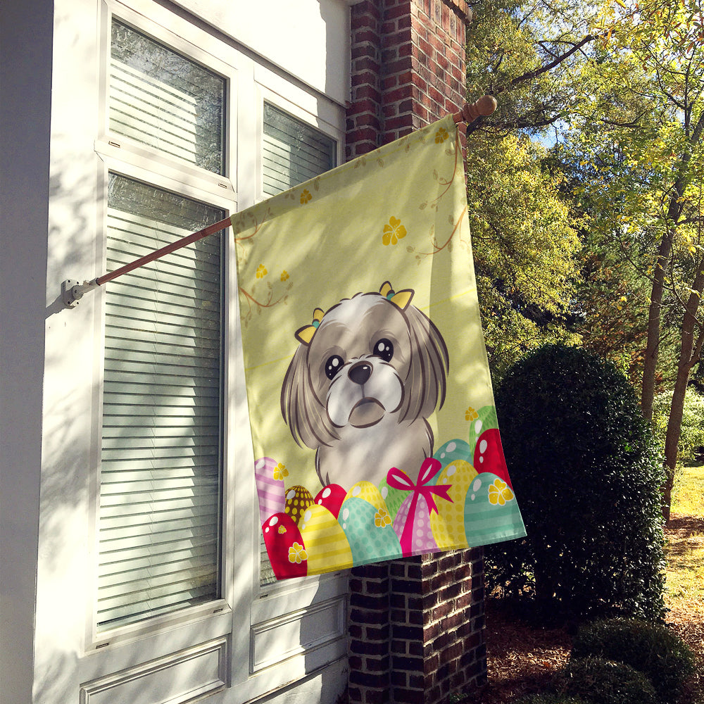 Gray Silver Shih Tzu Easter Egg Hunt Flag Canvas House Size BB1932CHF  the-store.com.