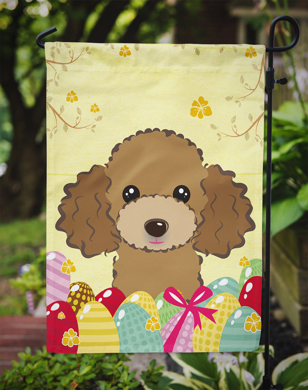 Chocolate Brown Poodle Easter Egg Hunt Flag Garden Size BB1938GF  the-store.com.