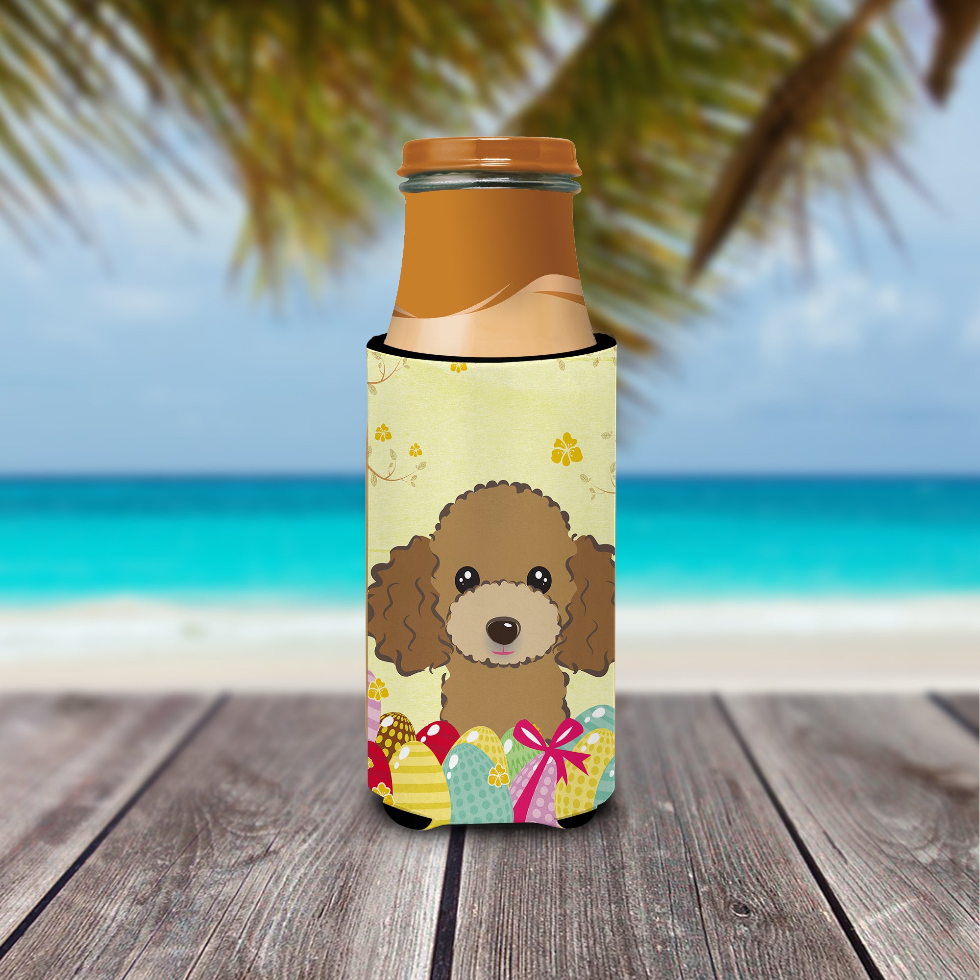 Chocolate Brown Poodle Easter Egg Hunt  Ultra Beverage Insulator for slim cans BB1938MUK  the-store.com.