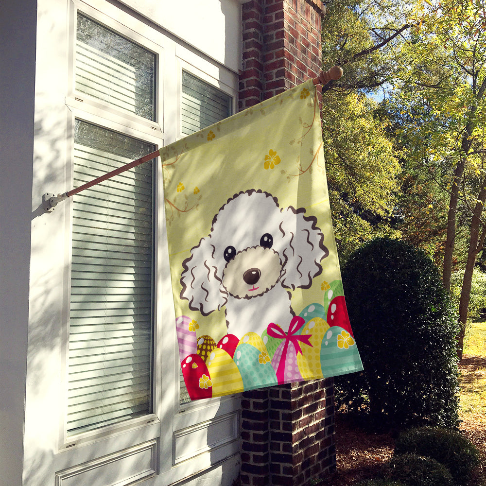 White Poodle Easter Egg Hunt Flag Canvas House Size BB1939CHF  the-store.com.