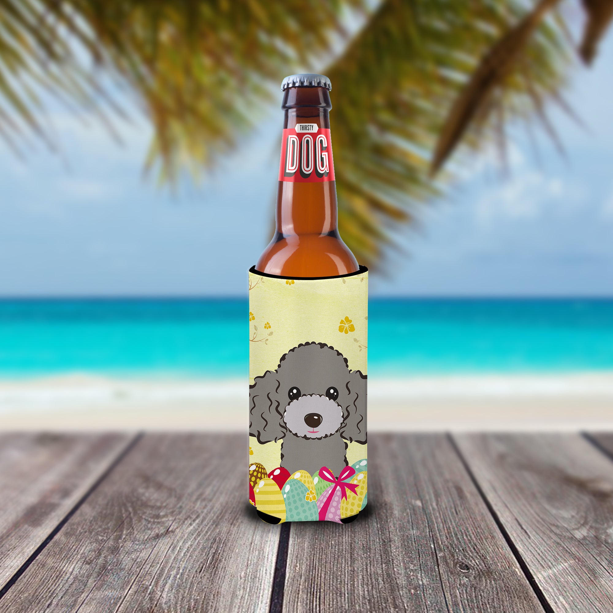 Silver Gray Poodle Easter Egg Hunt  Ultra Beverage Insulator for slim cans BB1941MUK  the-store.com.