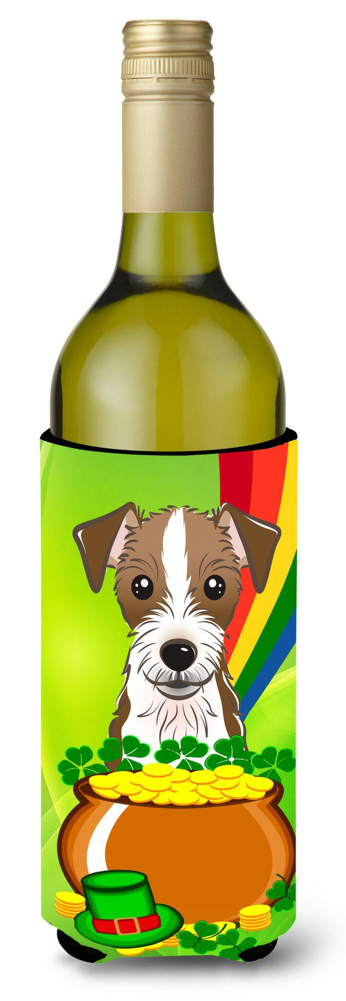 Jack Russell Terrier St. Patrick&#39;s Day Wine Bottle Beverage Insulator Hugger BB1946LITERK by Caroline&#39;s Treasures