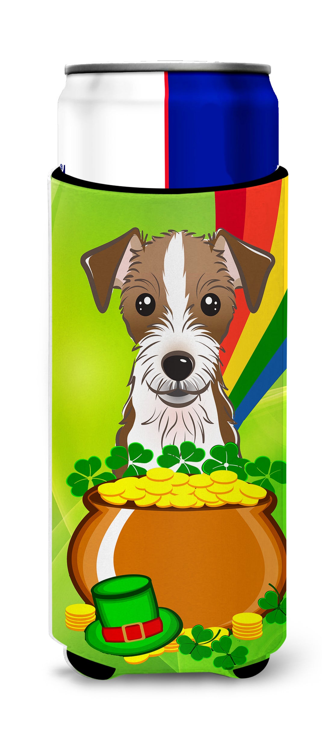 Jack Russell Terrier St. Patrick&#39;s Day  Ultra Beverage Insulator for slim cans BB1946MUK