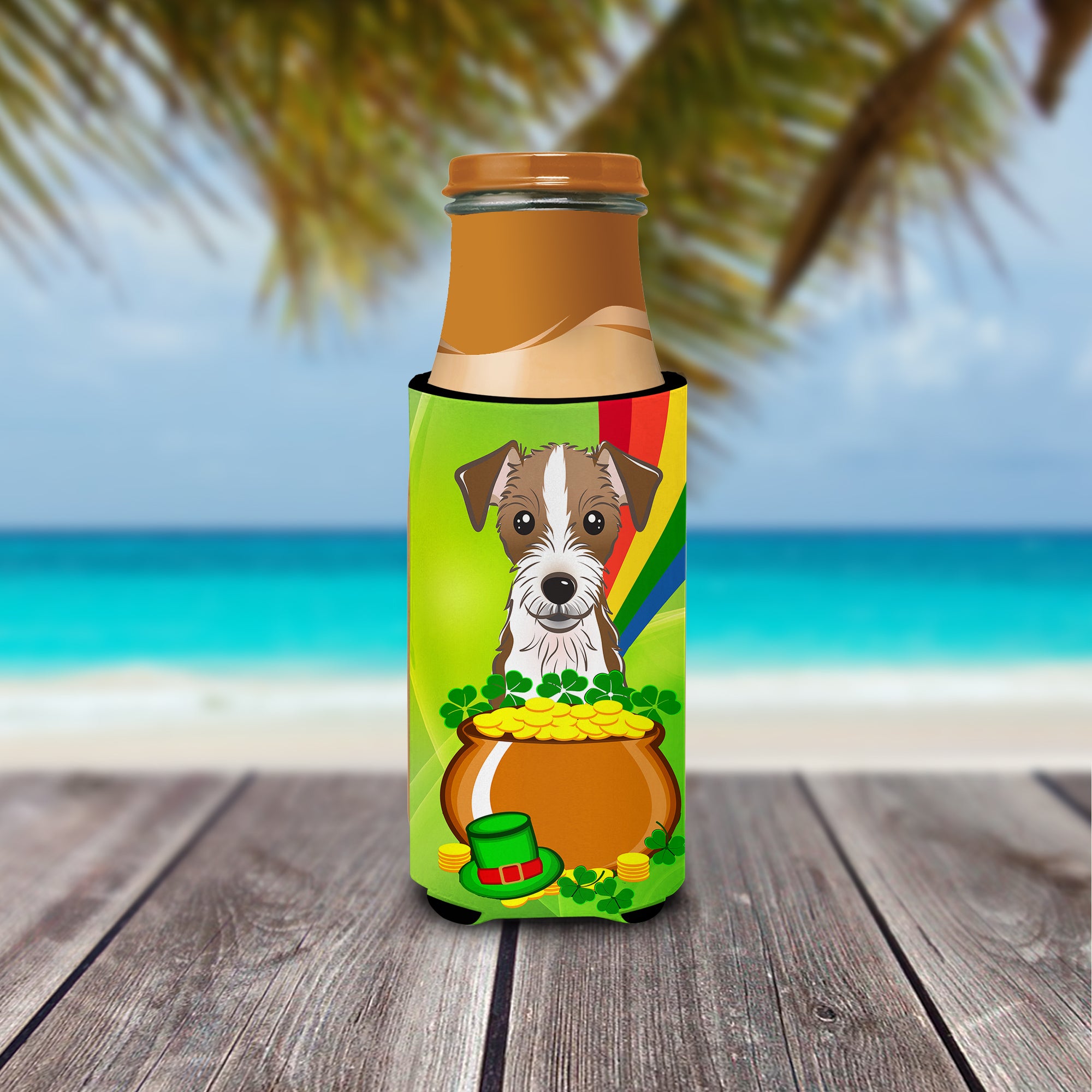 Jack Russell Terrier St. Patrick's Day  Ultra Beverage Insulator for slim cans BB1946MUK  the-store.com.