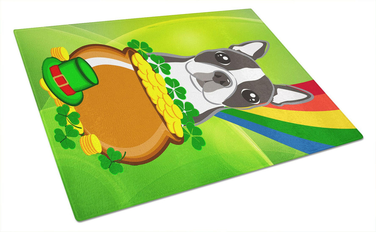 Boston Terrier St. Patrick&#39;s Day Glass Cutting Board Large BB1947LCB by Caroline&#39;s Treasures