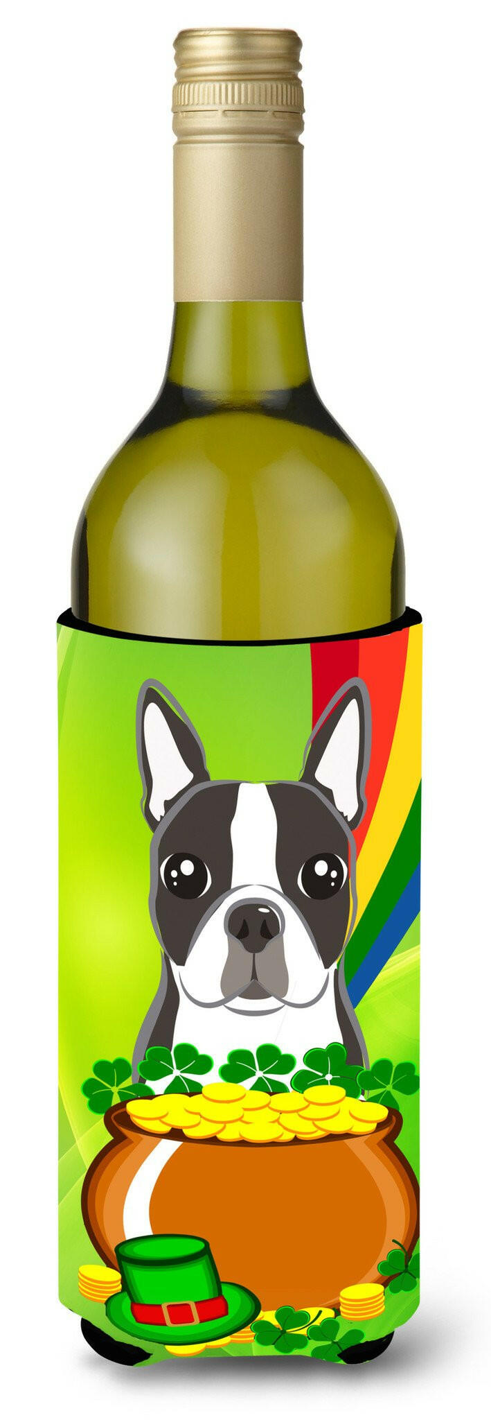 Boston Terrier St. Patrick&#39;s Day Wine Bottle Beverage Insulator Hugger BB1947LITERK by Caroline&#39;s Treasures