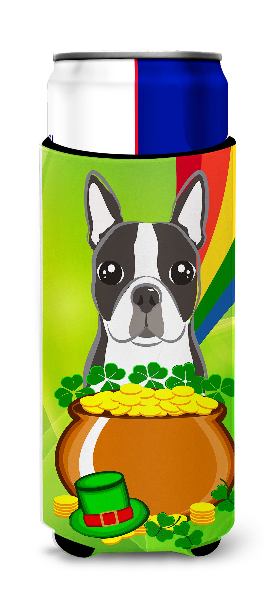 Boston Terrier St. Patrick&#39;s Day  Ultra Beverage Insulator for slim cans BB1947MUK