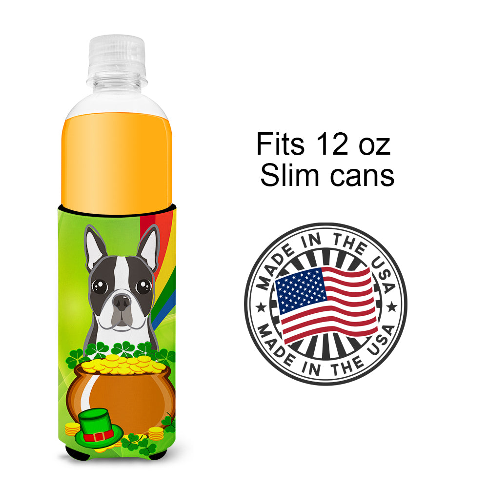 Boston Terrier St. Patrick's Day  Ultra Beverage Insulator for slim cans BB1947MUK