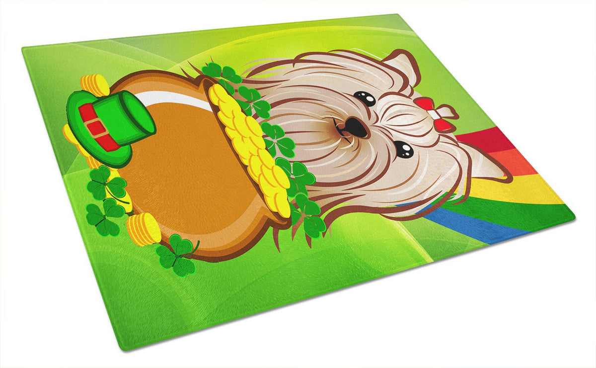 Yorkie Yorkshire Terrier St. Patrick&#39;s Day Glass Cutting Board Large BB1948LCB by Caroline&#39;s Treasures