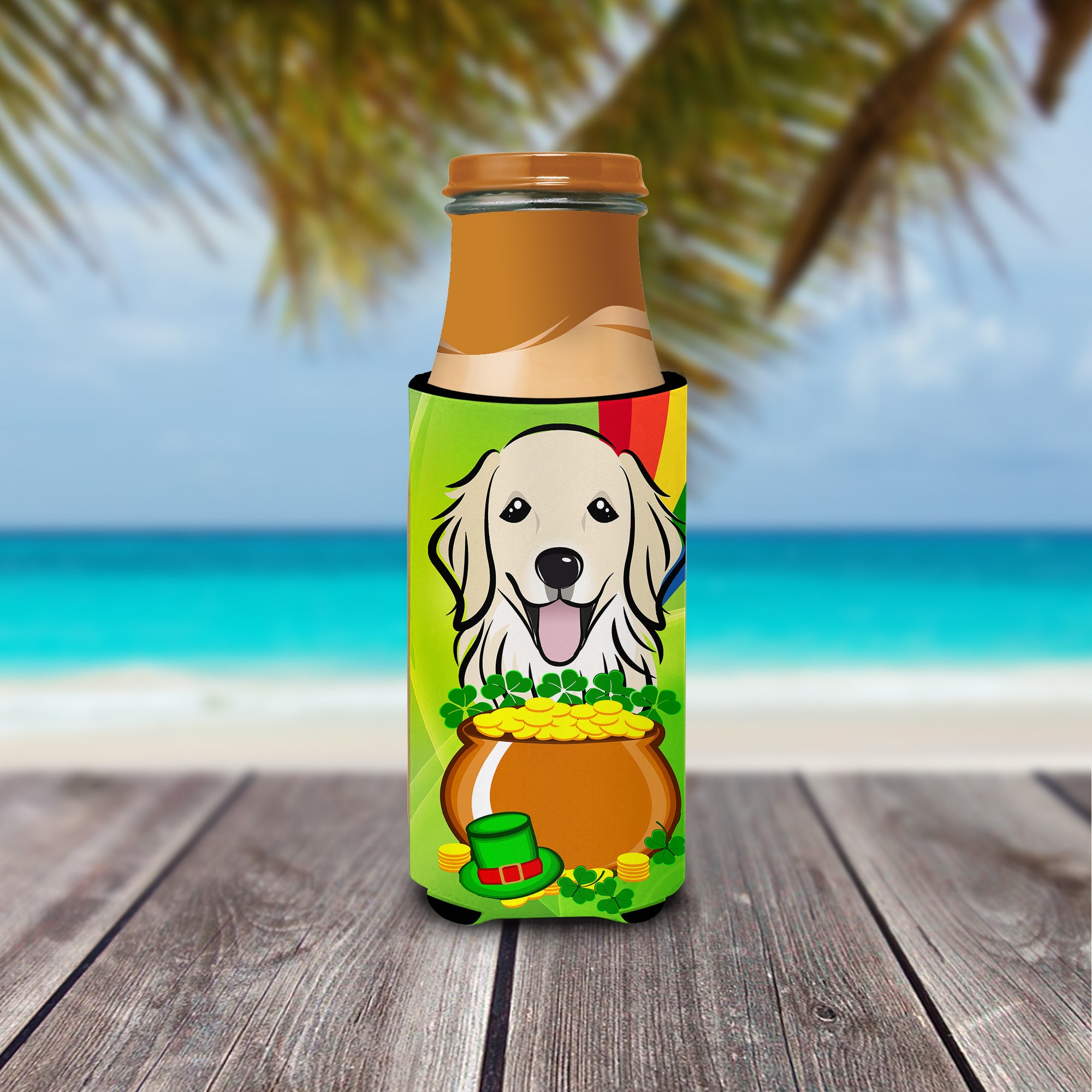 Golden Retriever St. Patrick's Day  Ultra Beverage Insulator for slim cans BB1949MUK  the-store.com.