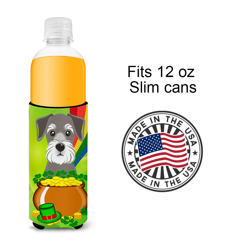 Schnauzer St. Patrick's Day  Ultra Beverage Insulator for slim cans BB1950MUK  the-store.com.