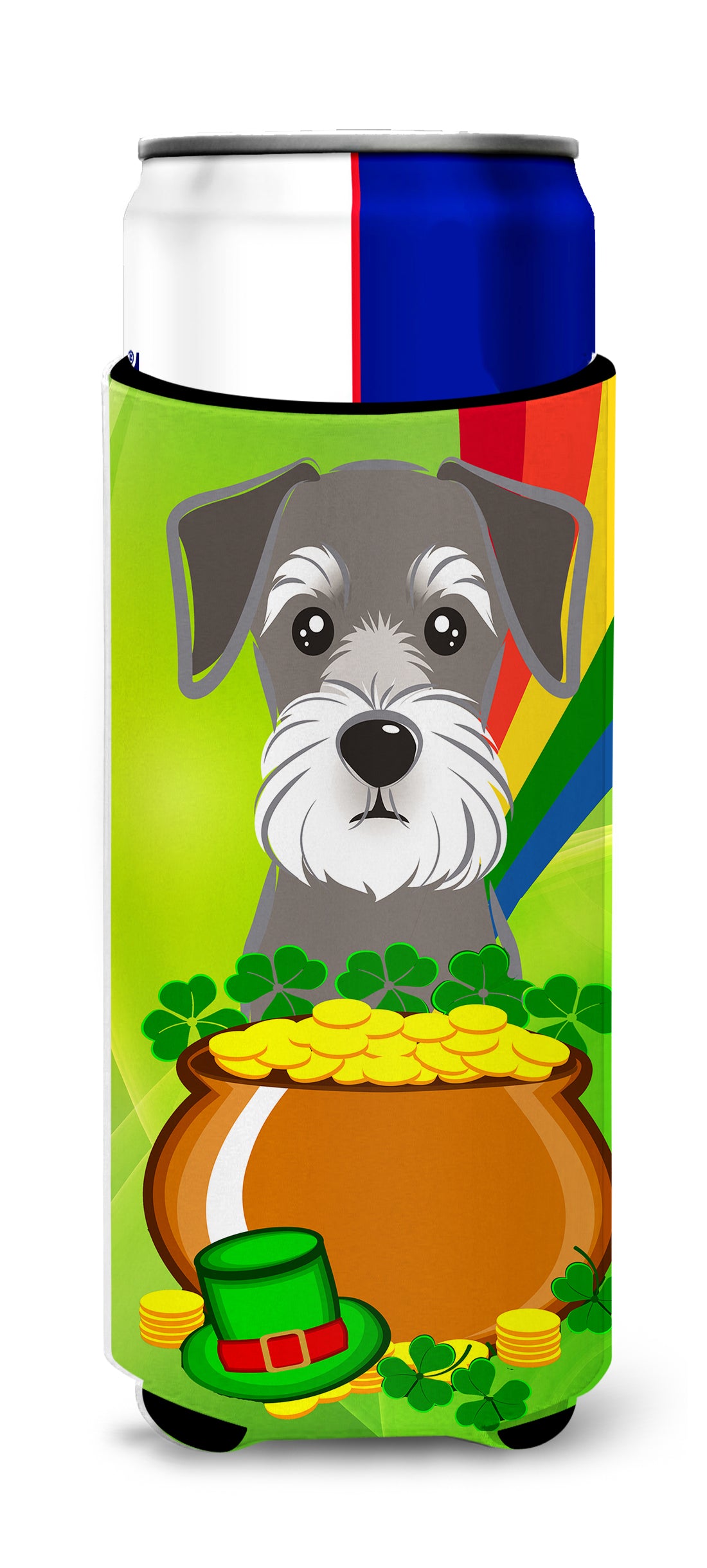 Schnauzer St. Patrick's Day  Ultra Beverage Insulator for slim cans BB1950MUK  the-store.com.