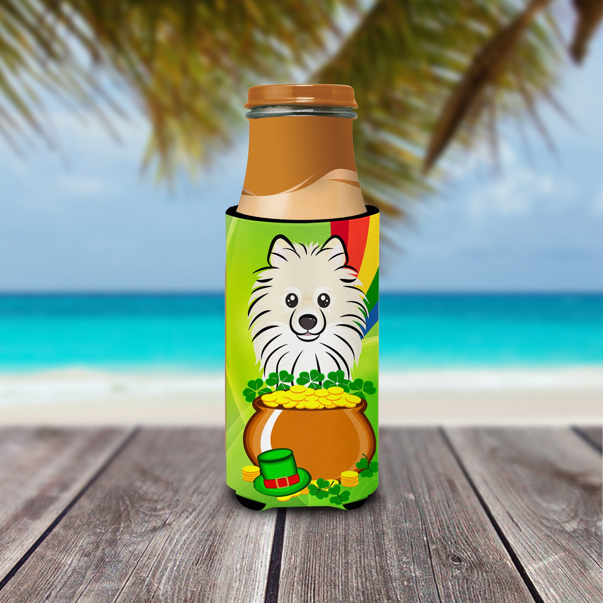 Pomeranian St. Patrick's Day  Ultra Beverage Insulator for slim cans BB1951MUK  the-store.com.