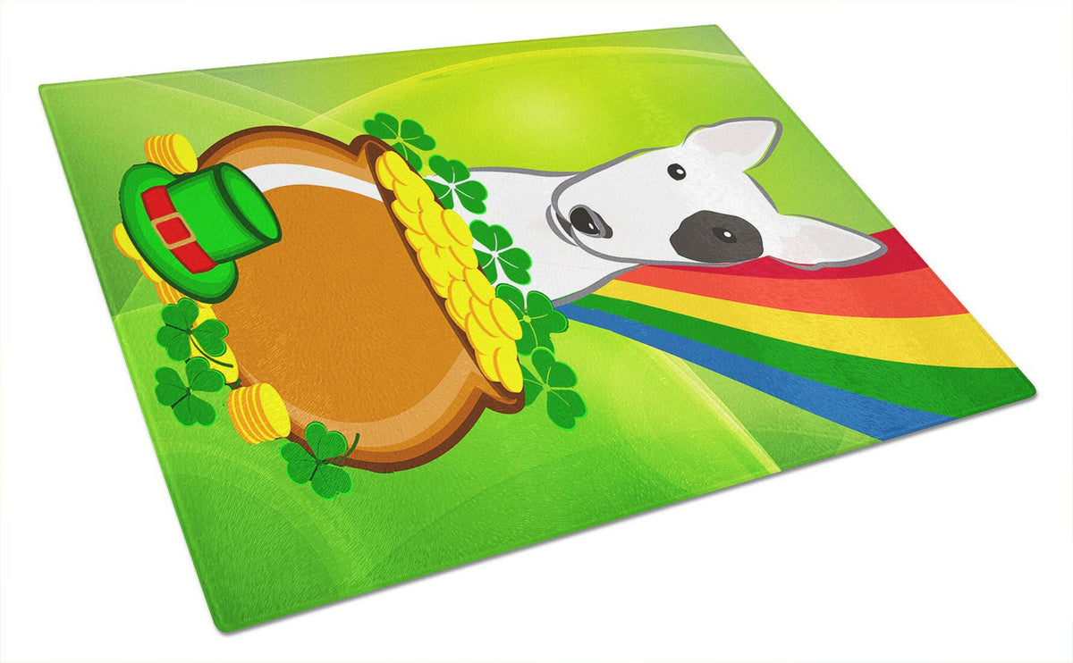 Bull Terrier St. Patrick&#39;s Day Glass Cutting Board Large BB1953LCB by Caroline&#39;s Treasures