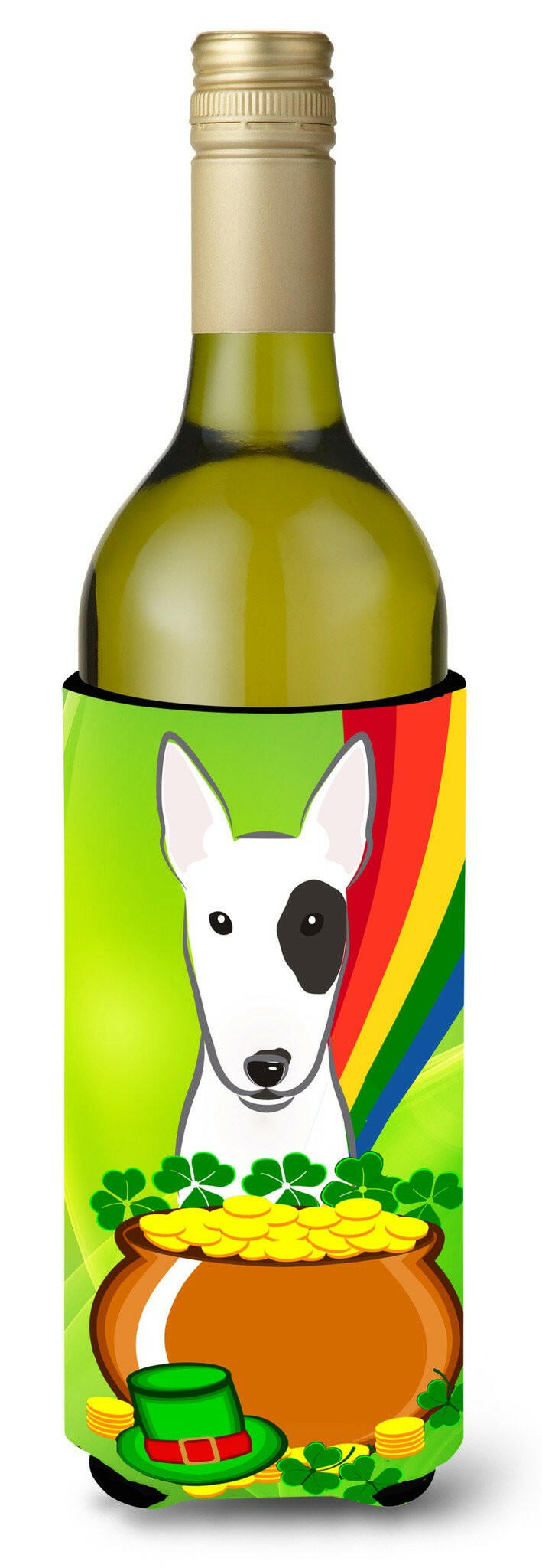 Bull Terrier St. Patrick&#39;s Day Wine Bottle Beverage Insulator Hugger BB1953LITERK by Caroline&#39;s Treasures