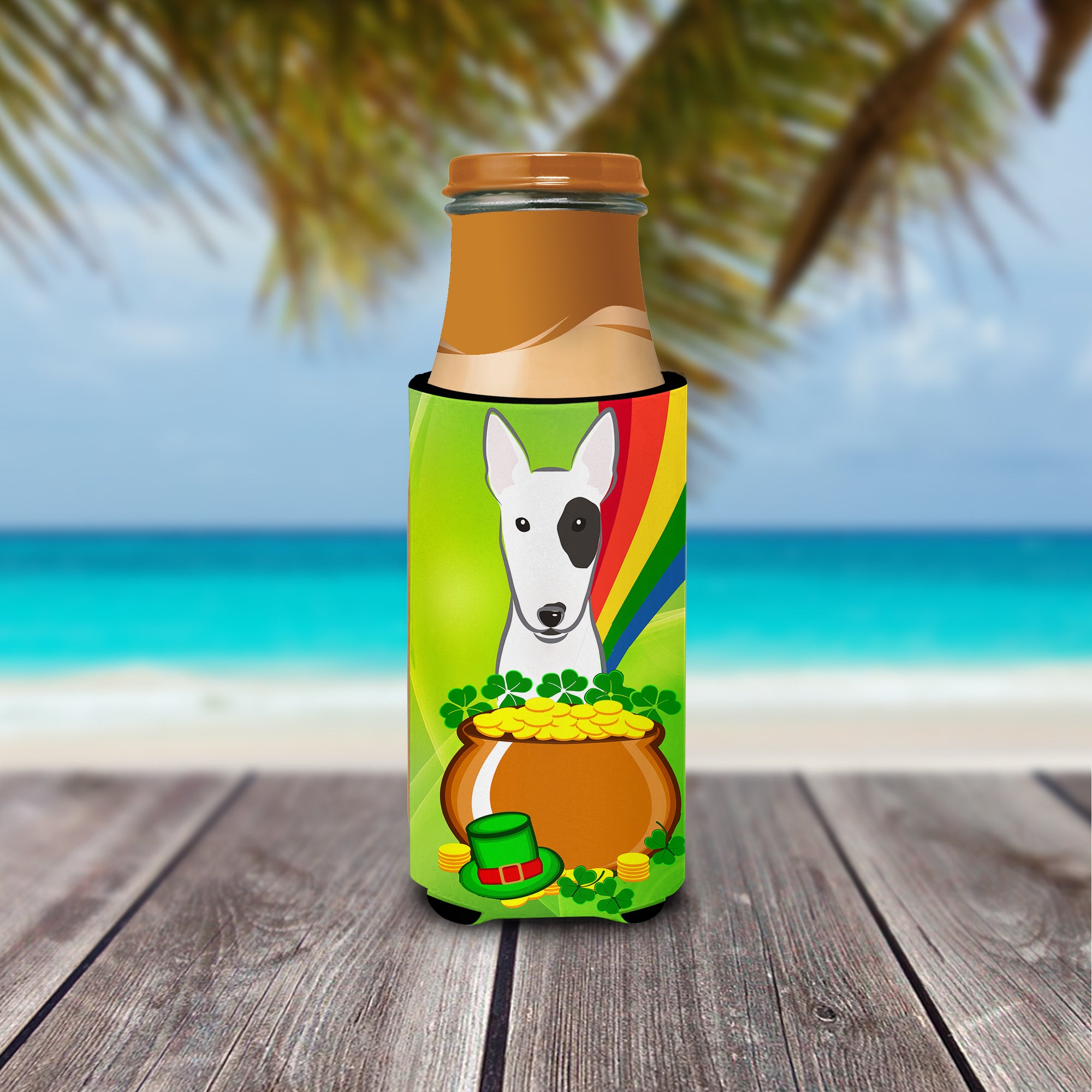 Bull Terrier St. Patrick's Day  Ultra Beverage Insulator for slim cans BB1953MUK  the-store.com.