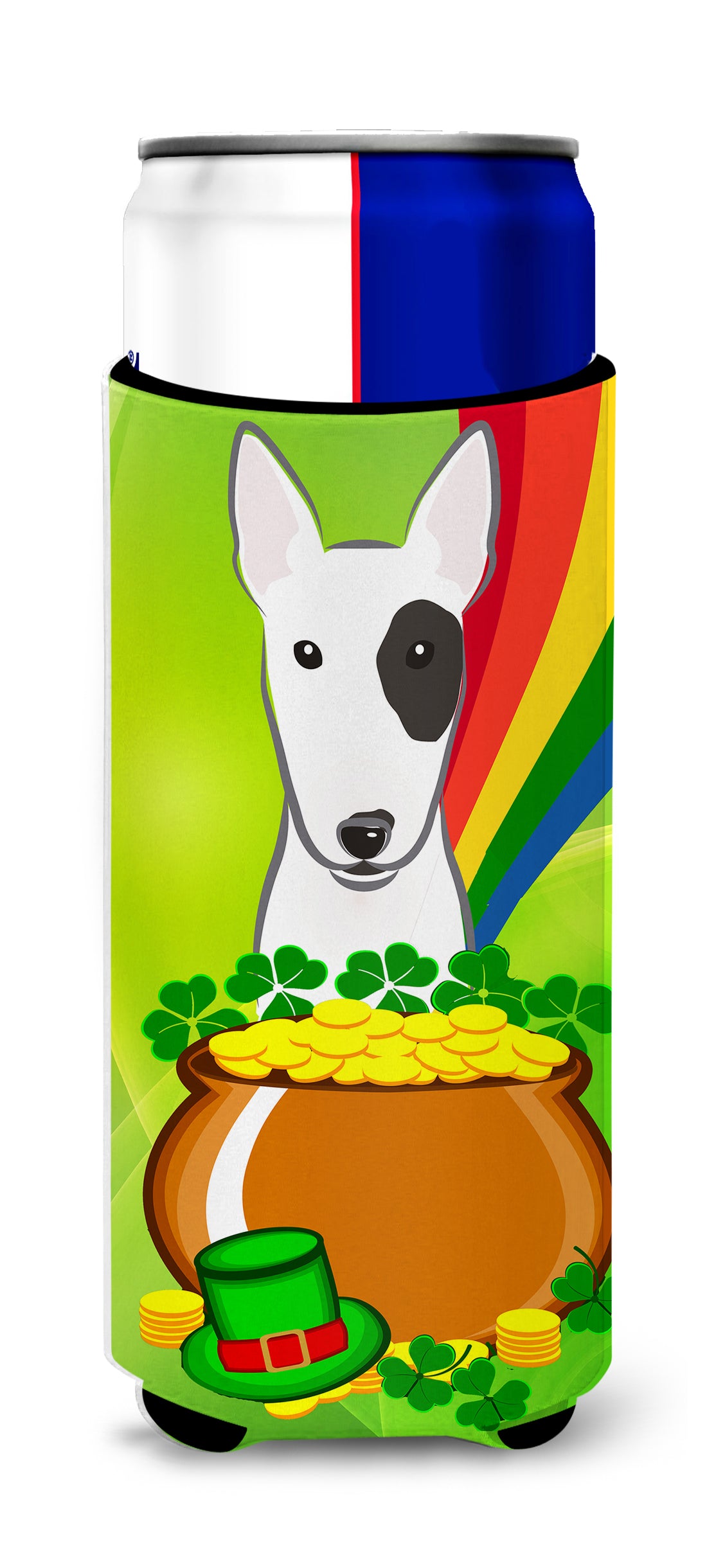 Bull Terrier St. Patrick's Day  Ultra Beverage Insulator for slim cans BB1953MUK  the-store.com.