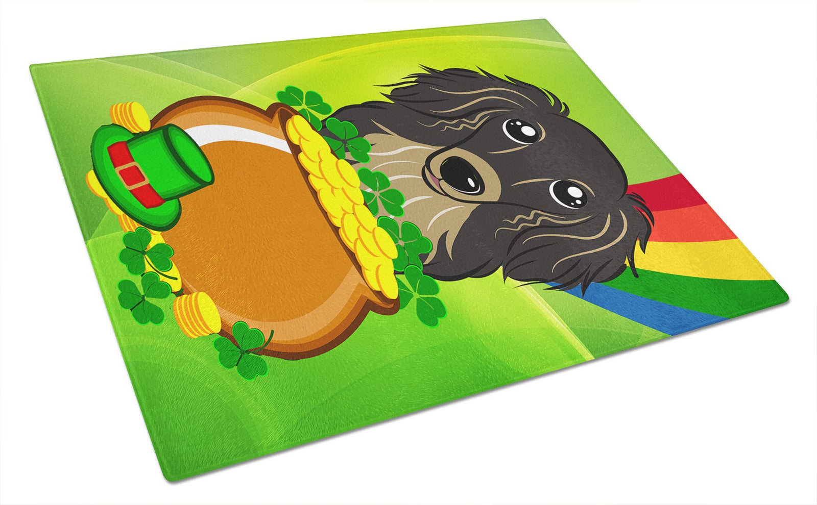 Longhair Black and Tan Dachshund St. Patrick's Day Glass Cutting Board Large BB1957LCB by Caroline's Treasures