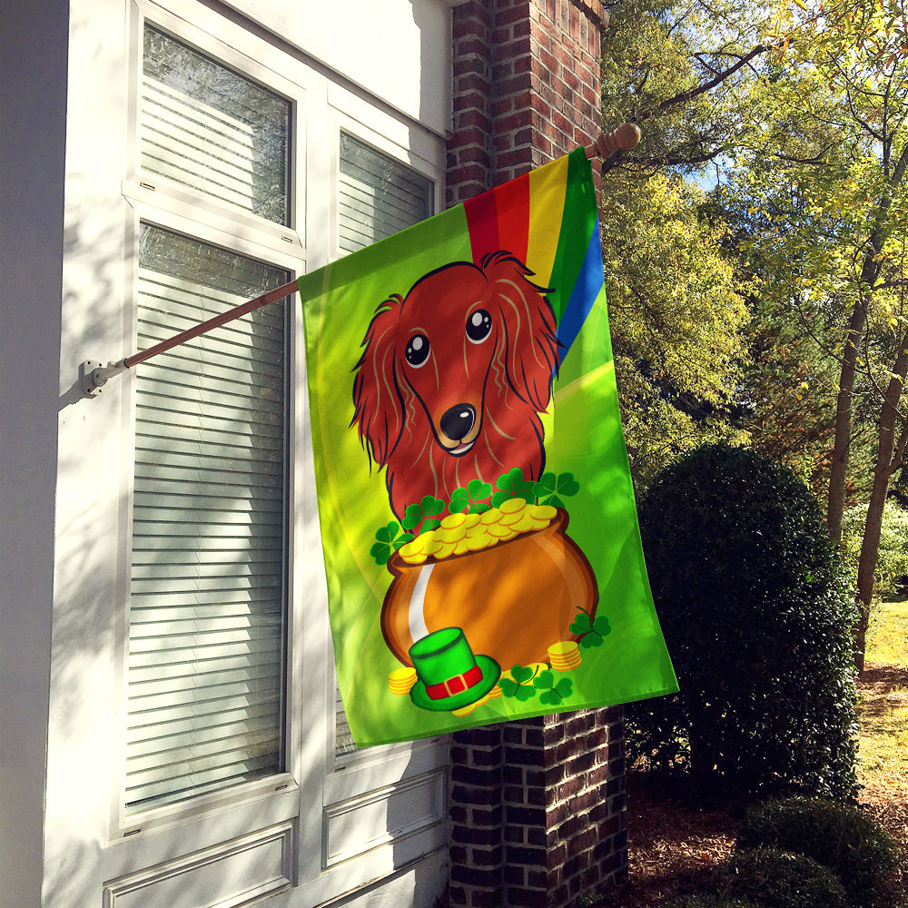 Longhair Red Dachshund St. Patrick's Day Flag Canvas House Size BB1958CHF