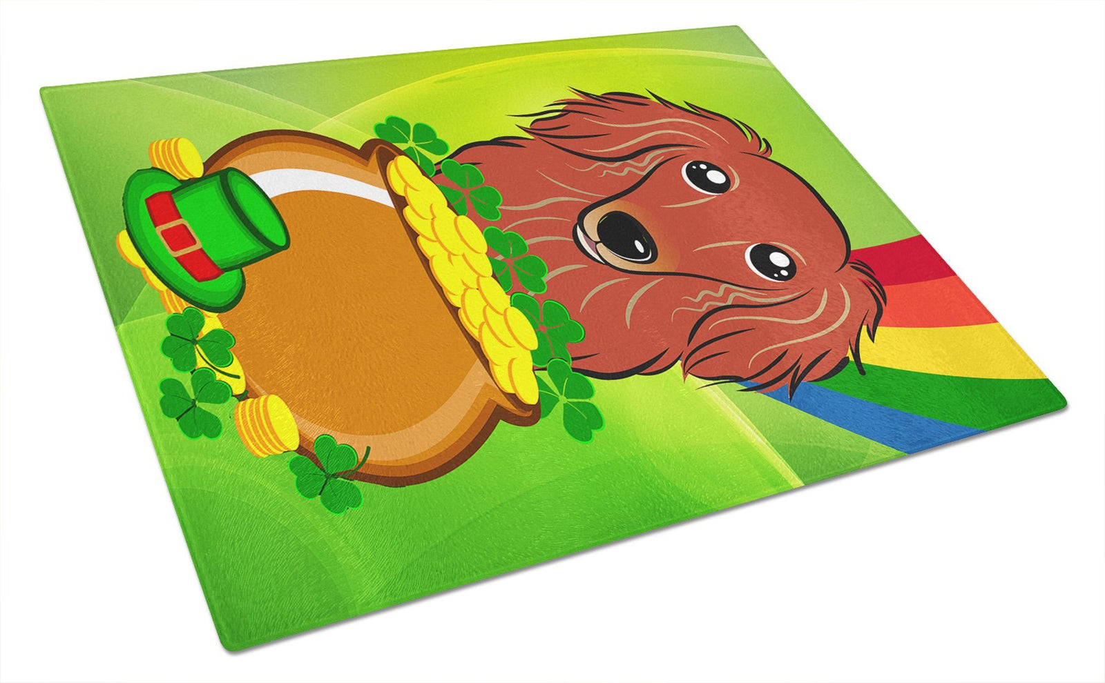 Longhair Red Dachshund St. Patrick's Day Glass Cutting Board Large BB1958LCB by Caroline's Treasures