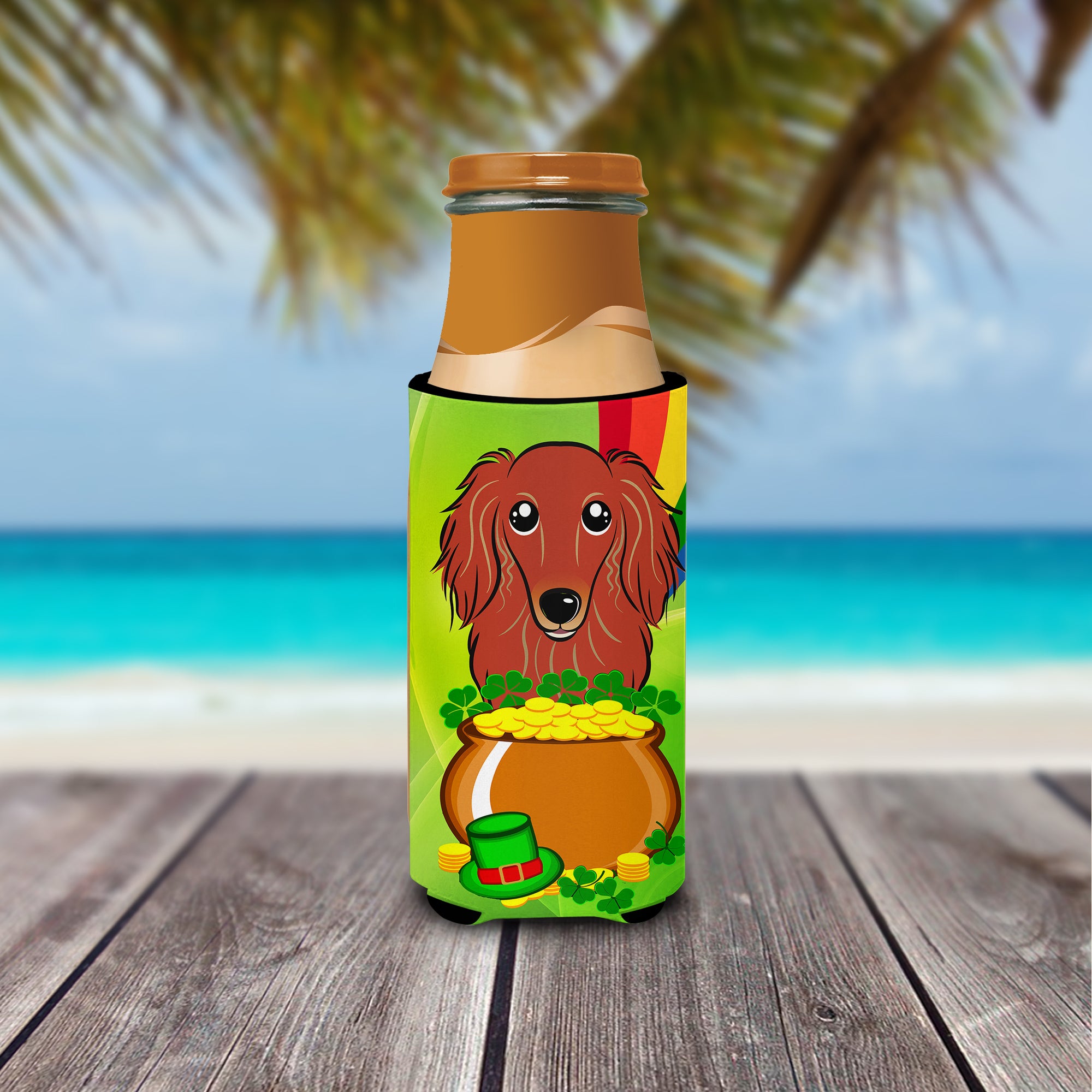 Longhair Red Dachshund St. Patrick's Day  Ultra Beverage Insulator for slim cans BB1958MUK