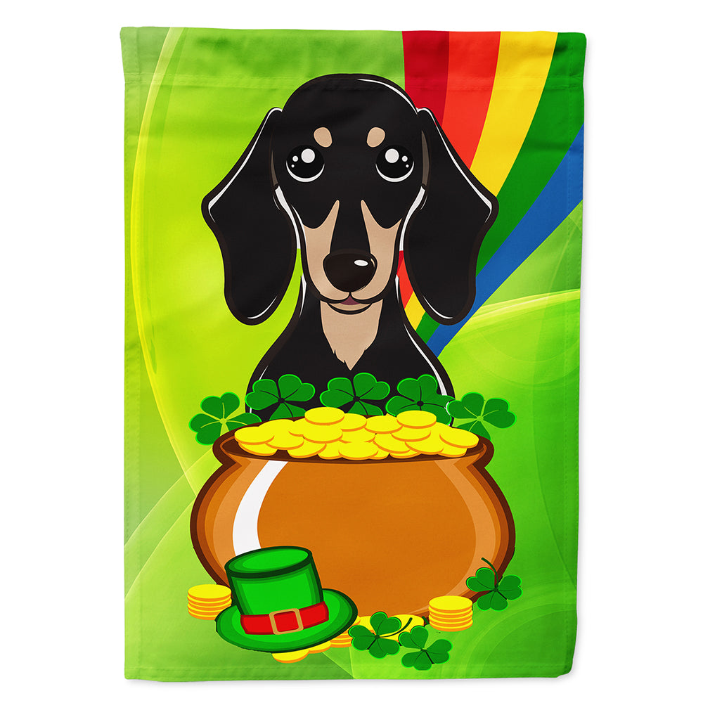 Smooth Black and Tan Dachshund St. Patrick&#39;s Day Flag Canvas House Size BB1959CHF  the-store.com.