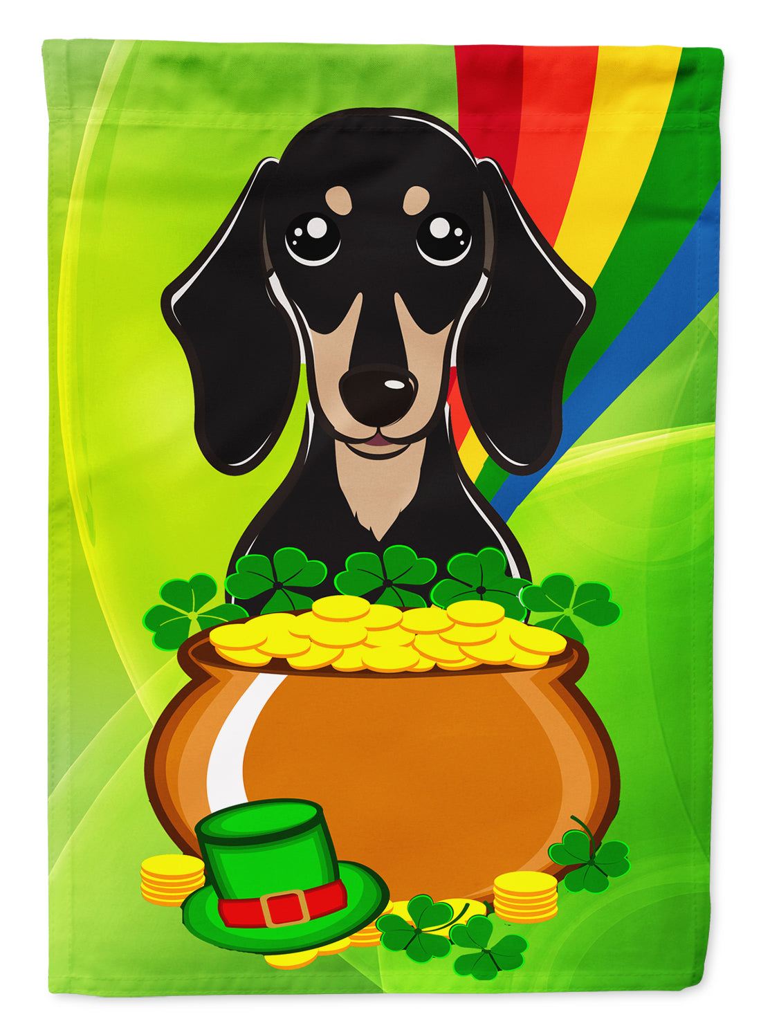Smooth Black and Tan Dachshund St. Patrick&#39;s Day Flag Garden Size BB1959GF