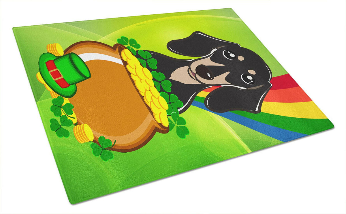 Smooth Black and Tan Dachshund St. Patrick&#39;s Day Glass Cutting Board Large BB1959LCB by Caroline&#39;s Treasures