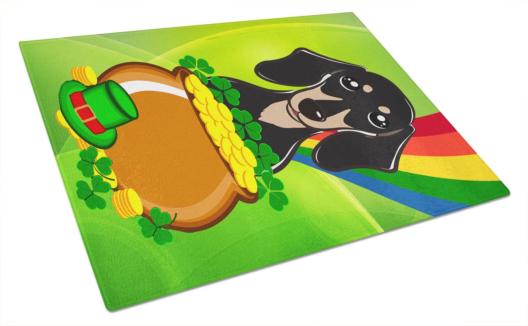 Smooth Black and Tan Dachshund St. Patrick's Day Glass Cutting Board Large BB1959LCB by Caroline's Treasures