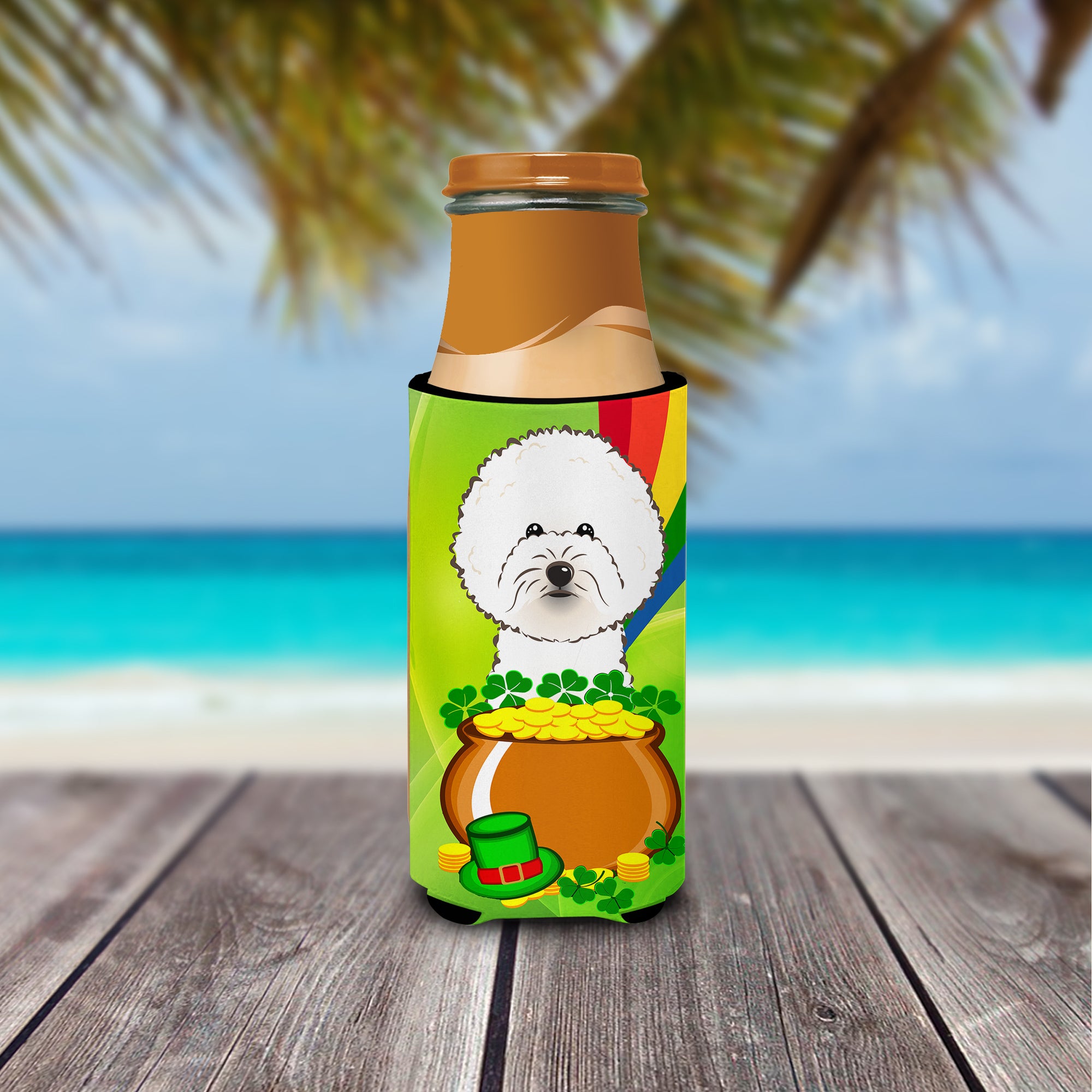 Bichon Frise St. Patrick's Day  Ultra Beverage Insulator for slim cans BB1961MUK  the-store.com.