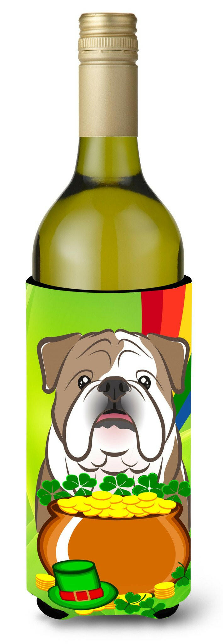 English Bulldog  St. Patrick&#39;s Day Wine Bottle Beverage Insulator Hugger BB1963LITERK by Caroline&#39;s Treasures