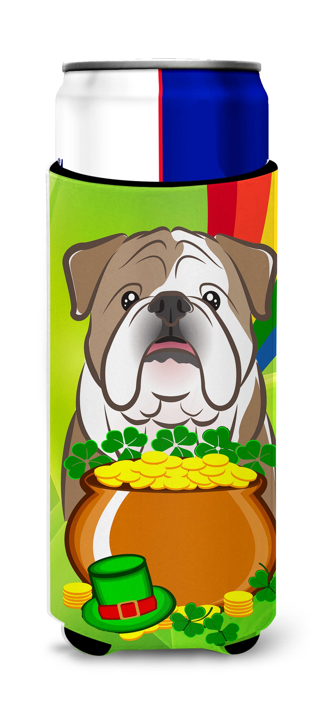 English Bulldog  St. Patrick&#39;s Day  Ultra Beverage Insulator for slim cans BB1963MUK  the-store.com.