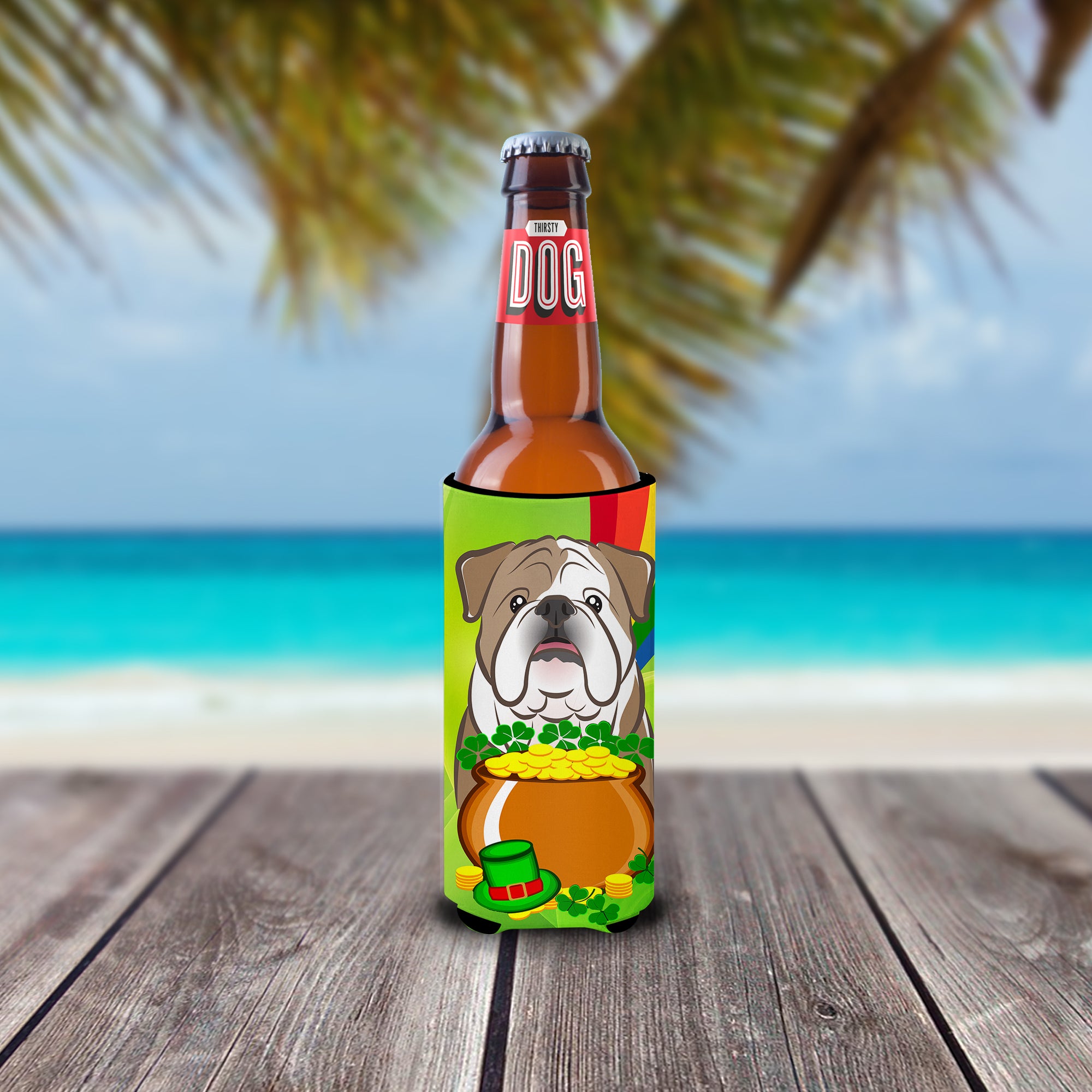 English Bulldog  St. Patrick's Day  Ultra Beverage Insulator for slim cans BB1963MUK  the-store.com.