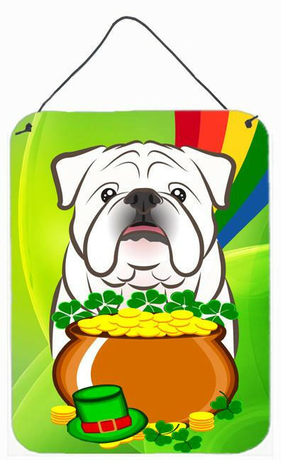 White English Bulldog  St. Patrick&#39;s Day Wall or Door Hanging Prints BB1964DS1216 by Caroline&#39;s Treasures