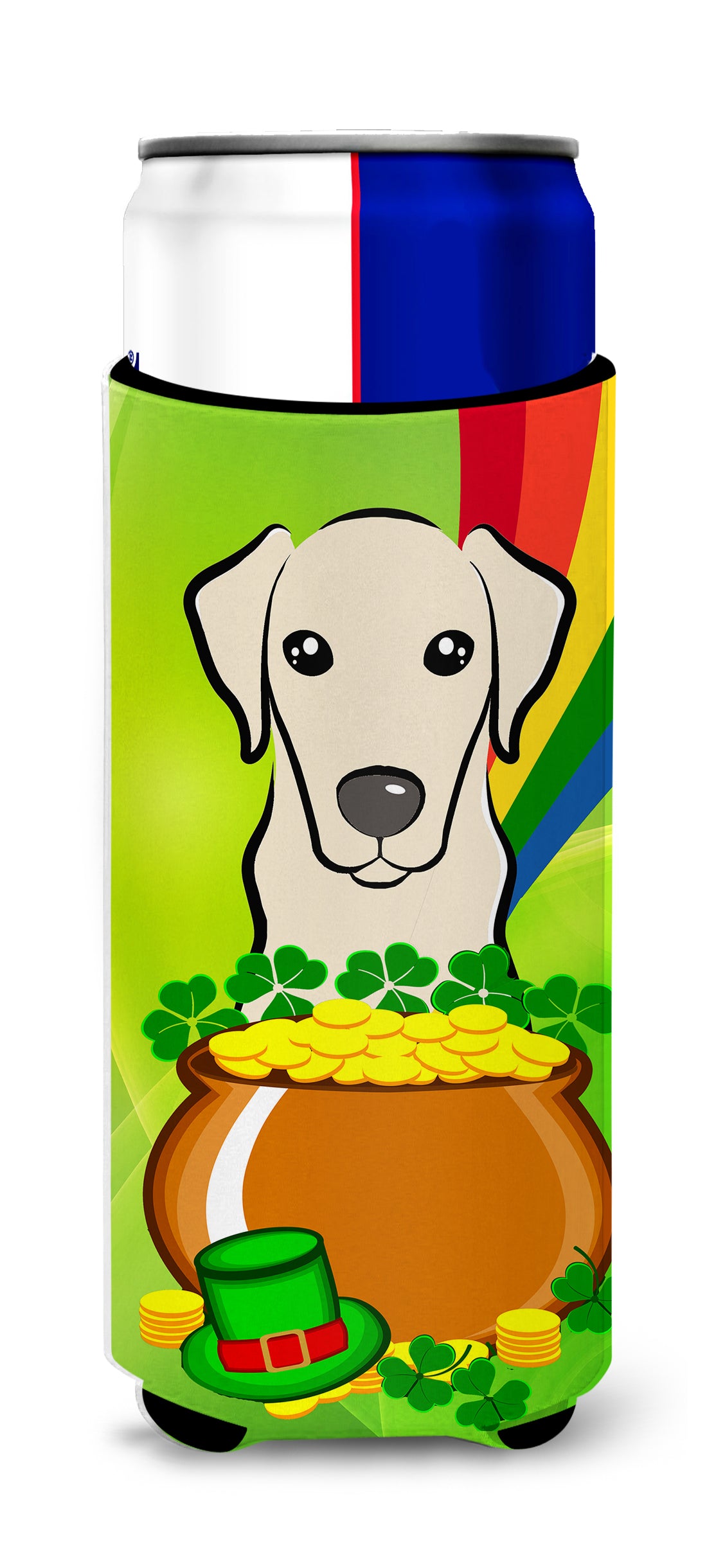 Yellow Labrador St. Patrick&#39;s Day  Ultra Beverage Insulator for slim cans BB1966MUK  the-store.com.