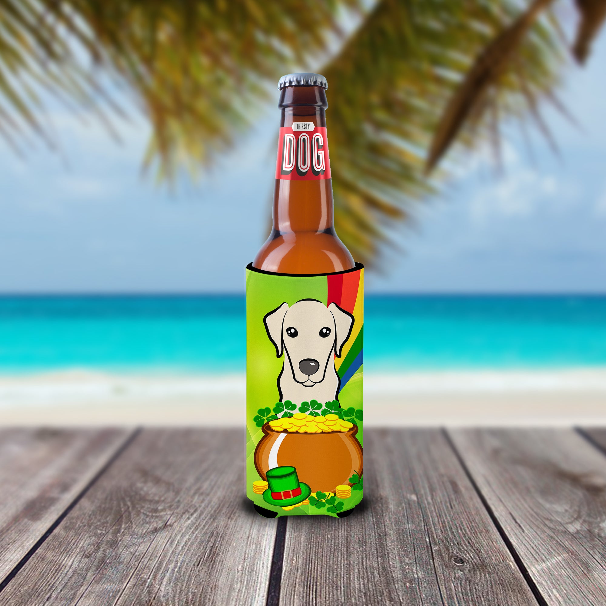 Yellow Labrador St. Patrick's Day  Ultra Beverage Insulator for slim cans BB1966MUK  the-store.com.