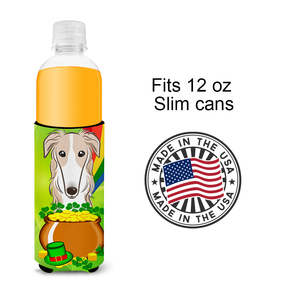 Borzoi St. Patrick's Day  Ultra Beverage Insulator for slim cans BB1972MUK  the-store.com.