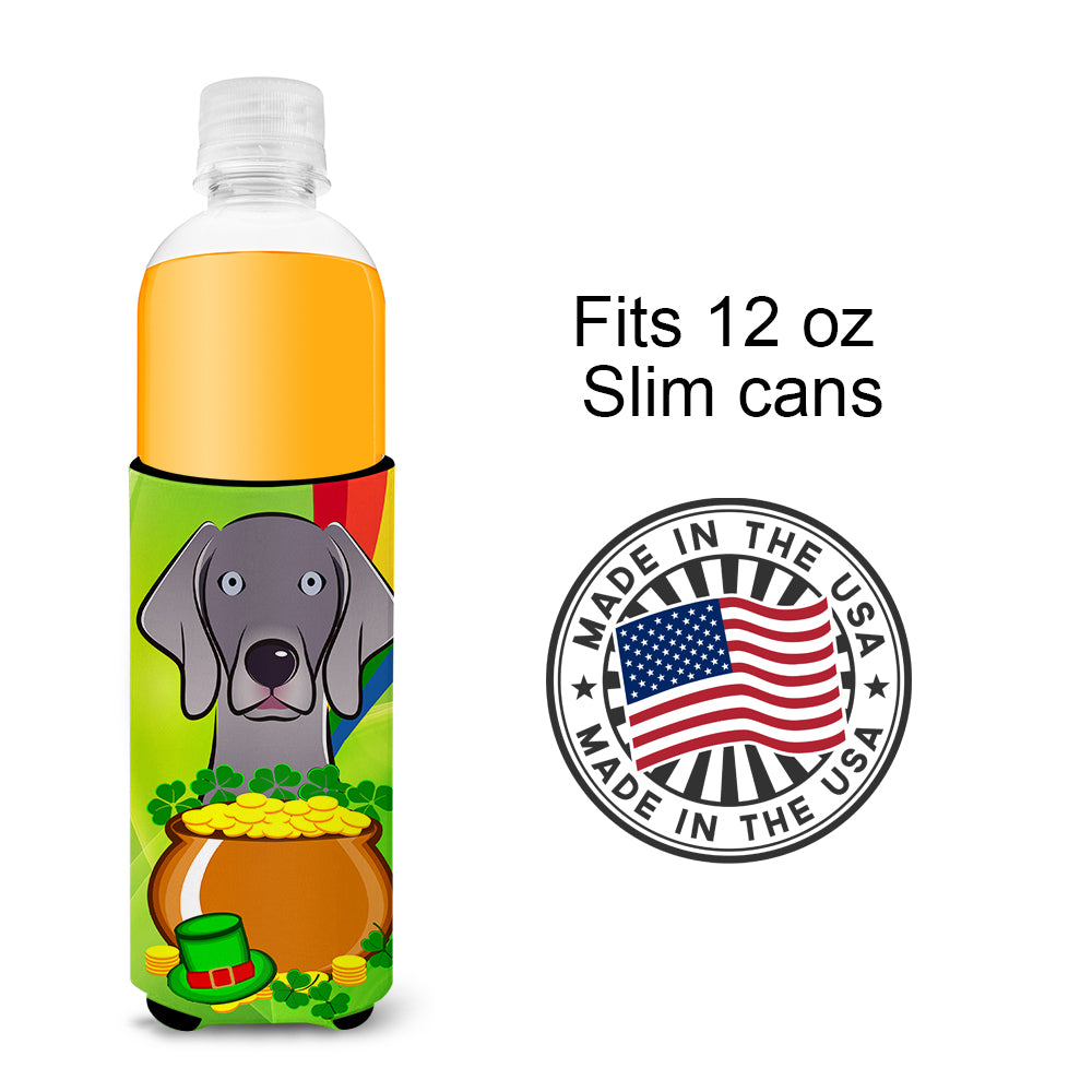 Weimaraner St. Patrick's Day  Ultra Beverage Insulator for slim cans BB1975MUK  the-store.com.