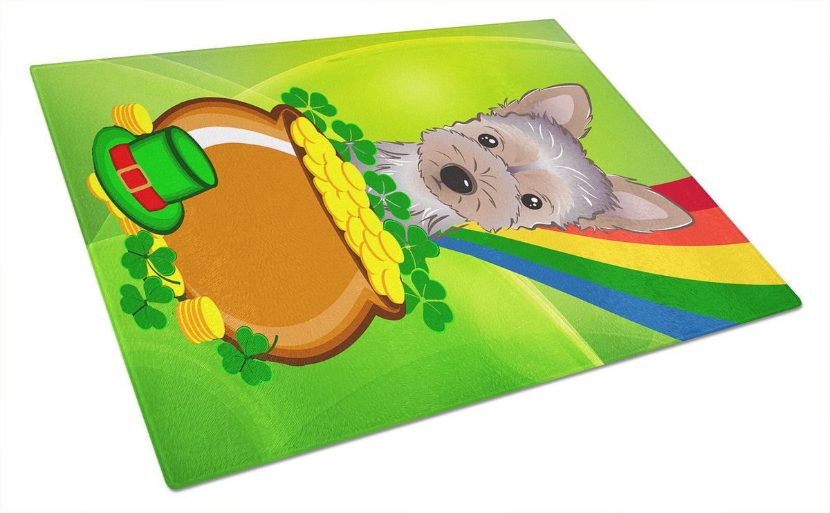 Yorkie Puppy St. Patrick&#39;s Day Glass Cutting Board Large BB1976LCB by Caroline&#39;s Treasures