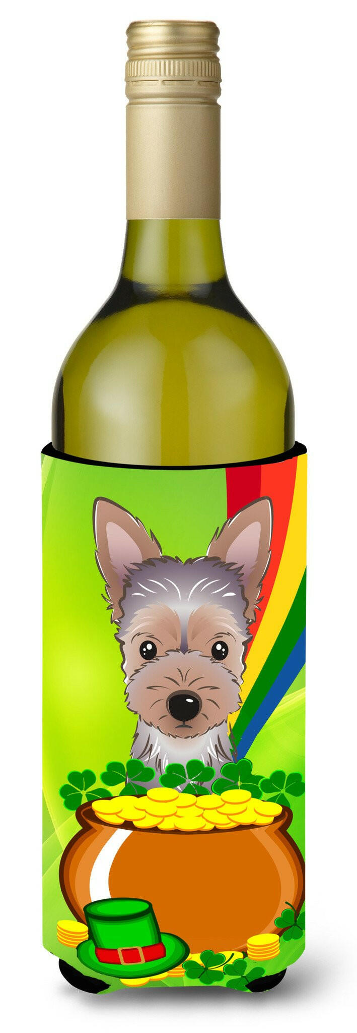 Yorkie Puppy St. Patrick&#39;s Day Wine Bottle Beverage Insulator Hugger BB1976LITERK by Caroline&#39;s Treasures