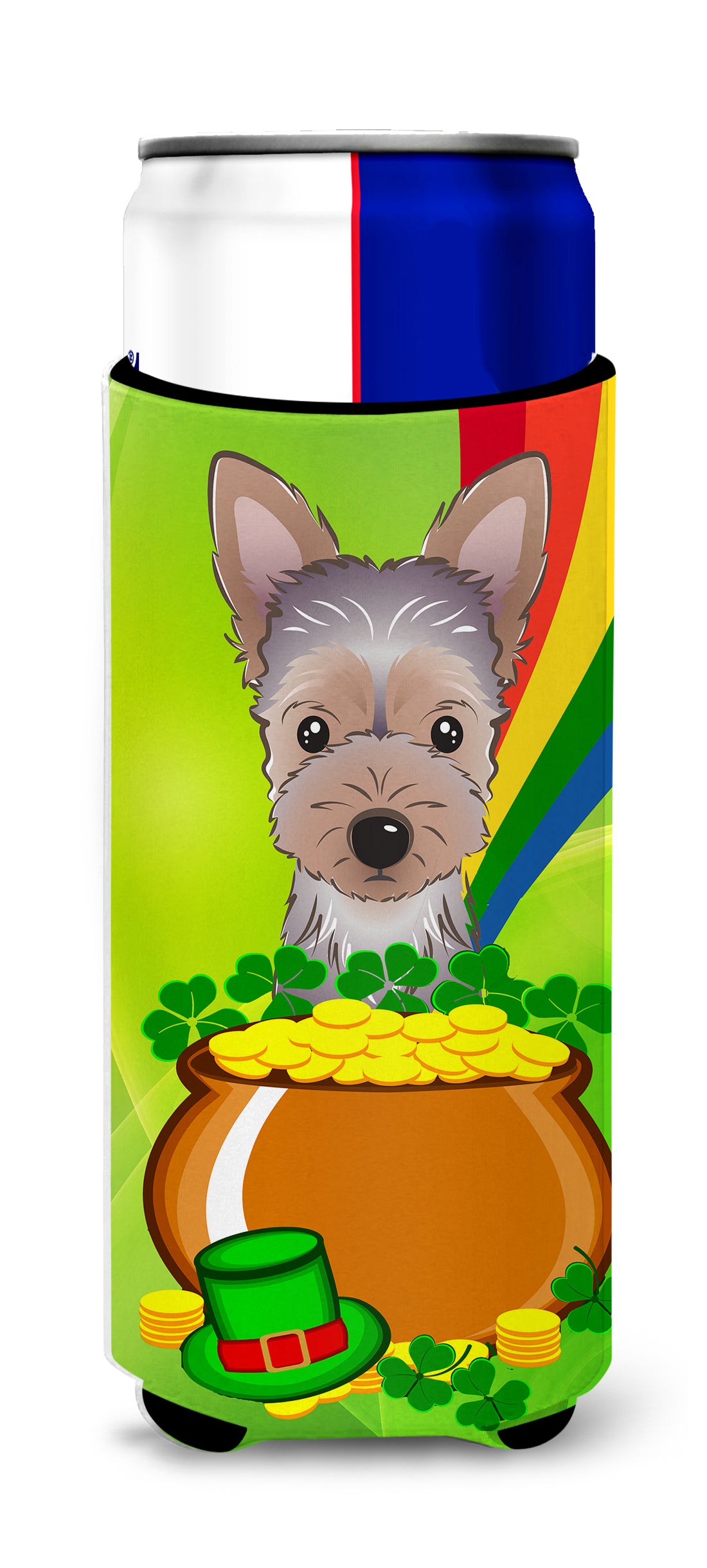 Yorkie Puppy St. Patrick&#39;s Day  Ultra Beverage Insulator for slim cans BB1976MUK