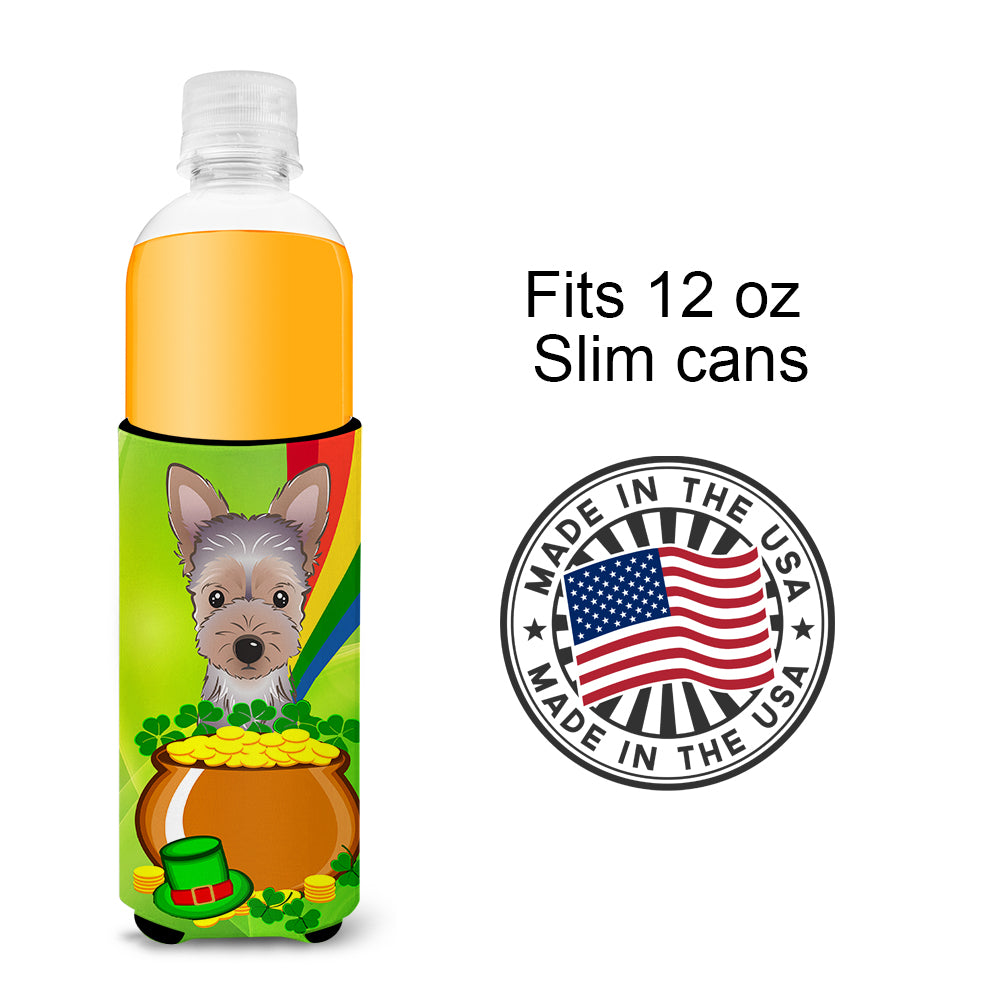 Yorkie Puppy St. Patrick's Day  Ultra Beverage Insulator for slim cans BB1976MUK  the-store.com.