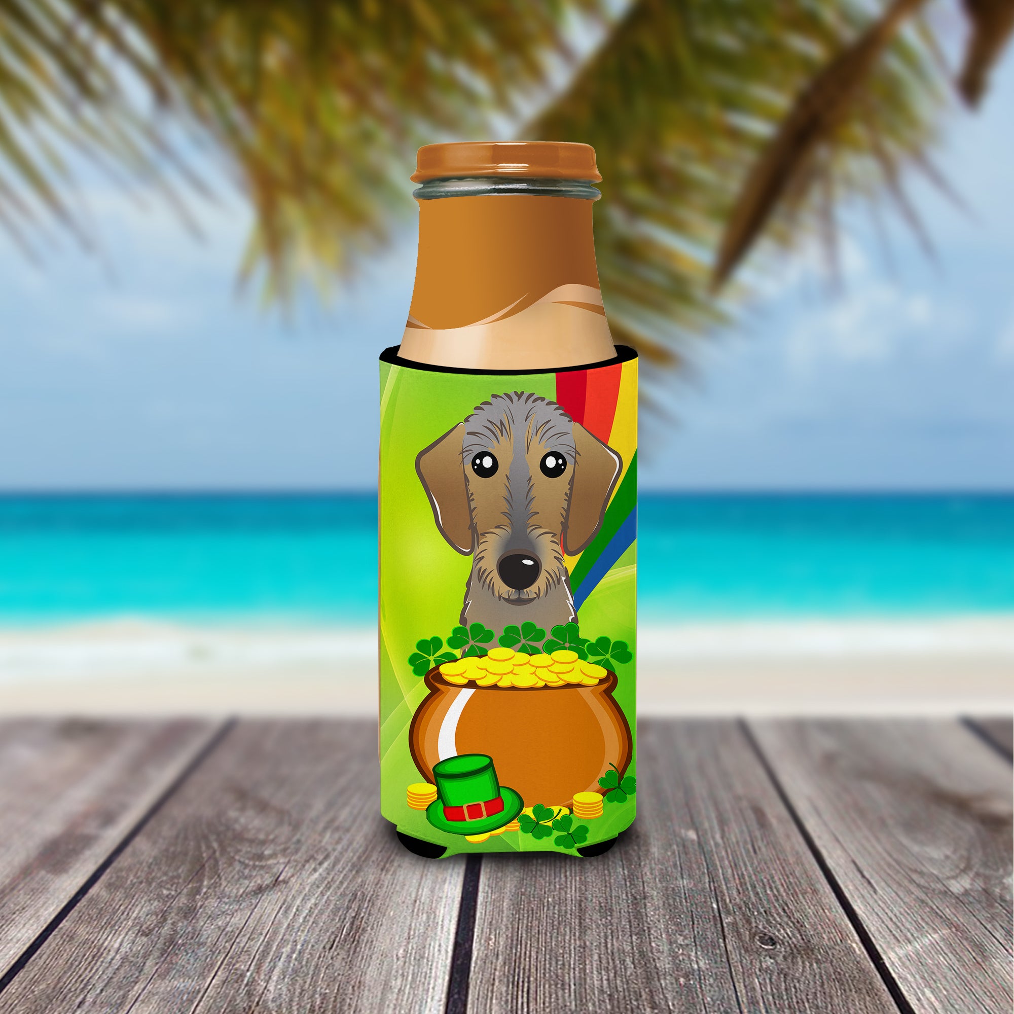 Wirehaired Dachshund St. Patrick's Day  Ultra Beverage Insulator for slim cans BB1977MUK  the-store.com.