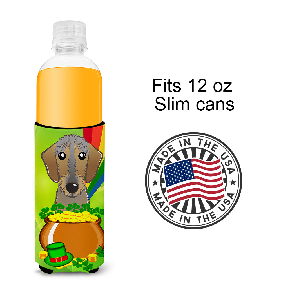 Wirehaired Dachshund St. Patrick's Day  Ultra Beverage Insulator for slim cans BB1977MUK  the-store.com.