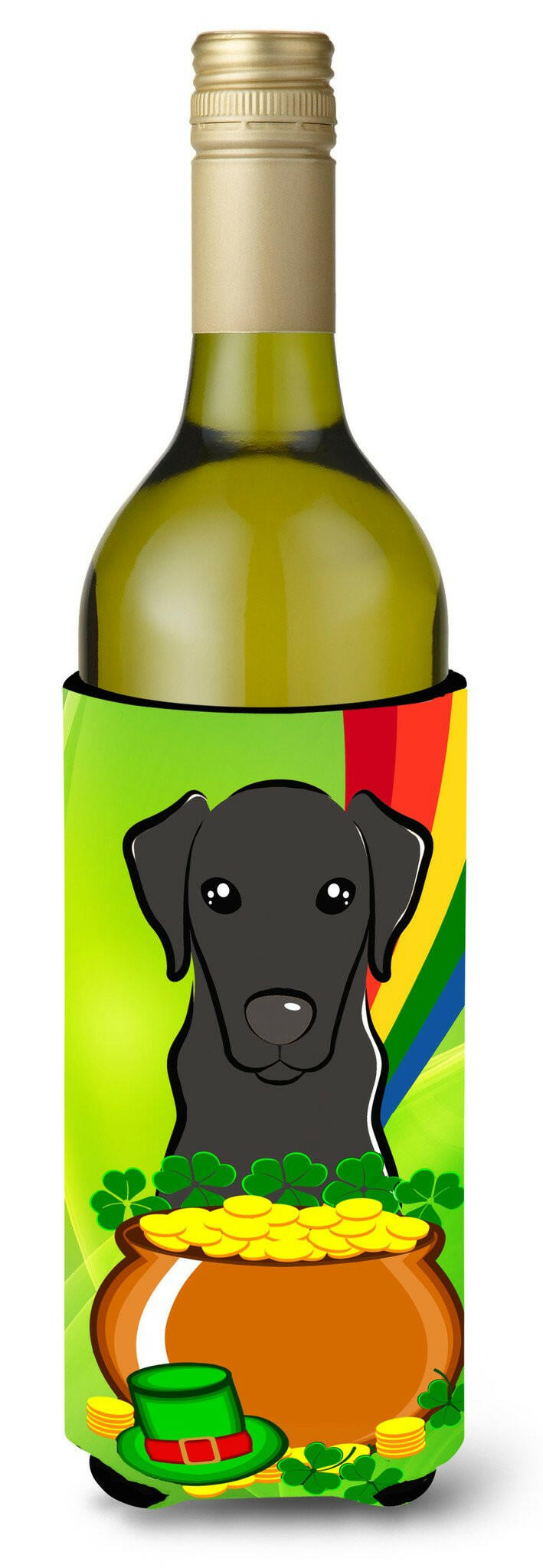 Black Labrador St. Patrick&#39;s Day Wine Bottle Beverage Insulator Hugger BB1979LITERK by Caroline&#39;s Treasures